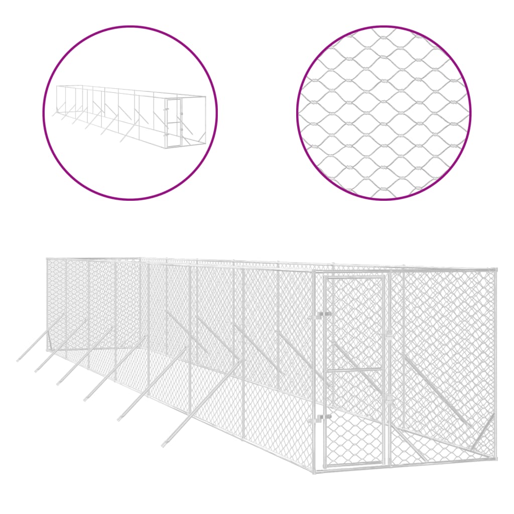 Hondenkennel voor buiten 2x14x2 m gegalvaniseerd staal zilver is nu te koop bij PeponiXL, paradijselijk wonen!