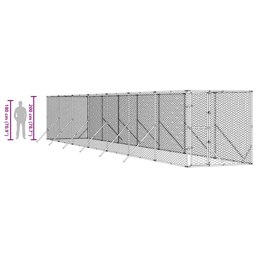 Hondenkennel voor buiten 2x14x2 m gegalvaniseerd staal zilver is nu te koop bij PeponiXL, paradijselijk wonen!