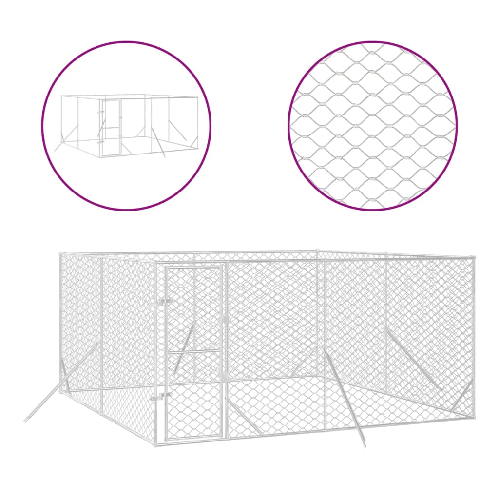 Hondenkennel voor buiten 4x4x2 m gegalvaniseerd staal zilver is nu te koop bij PeponiXL, paradijselijk wonen!