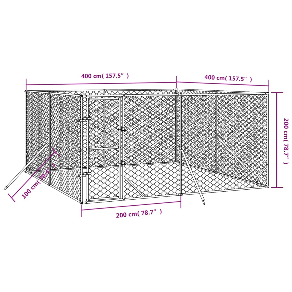 Hondenkennel voor buiten 4x4x2 m gegalvaniseerd staal zilver is nu te koop bij PeponiXL, paradijselijk wonen!