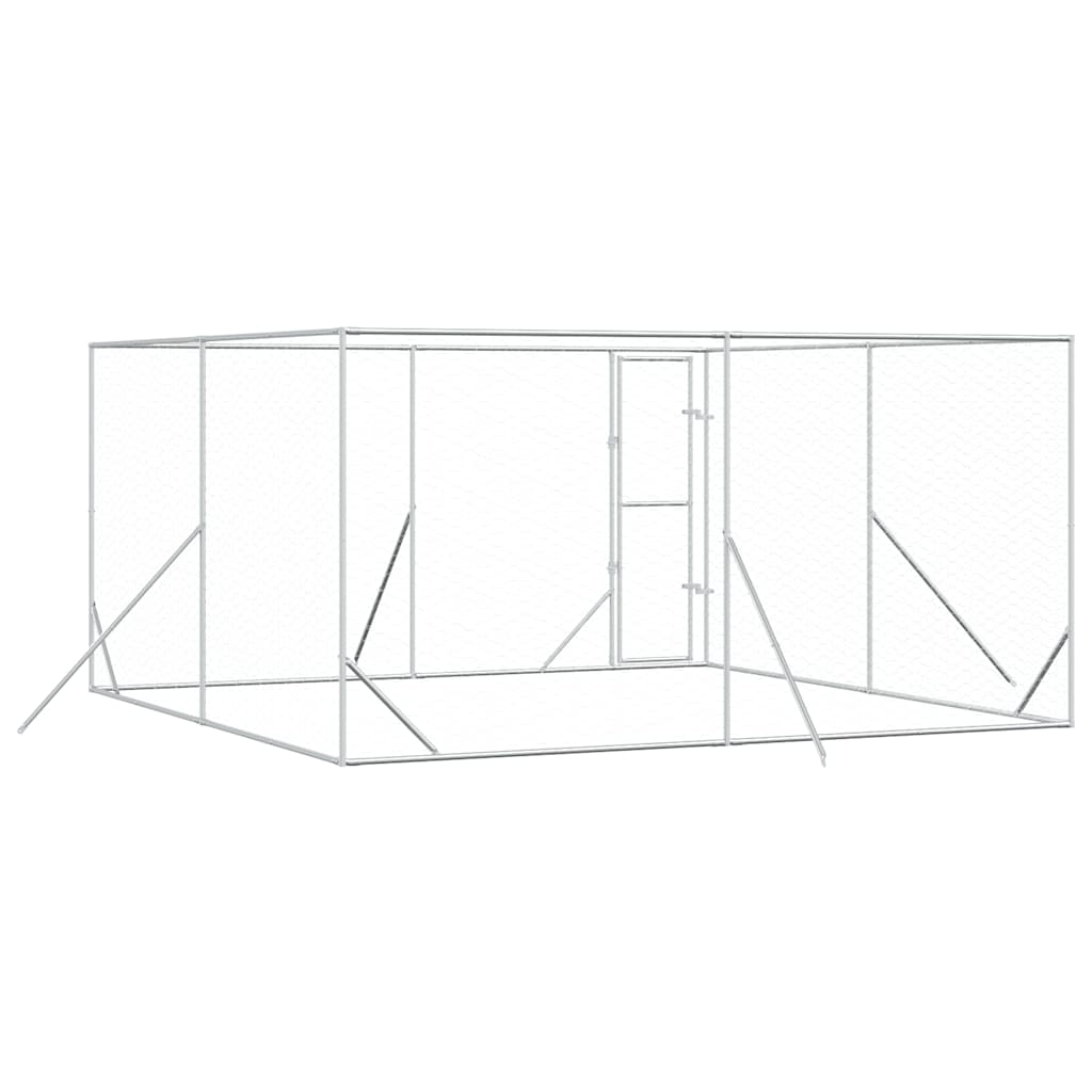 Hondenkennel voor buiten 4x4x2 m gegalvaniseerd staal zilver is nu te koop bij PeponiXL, paradijselijk wonen!
