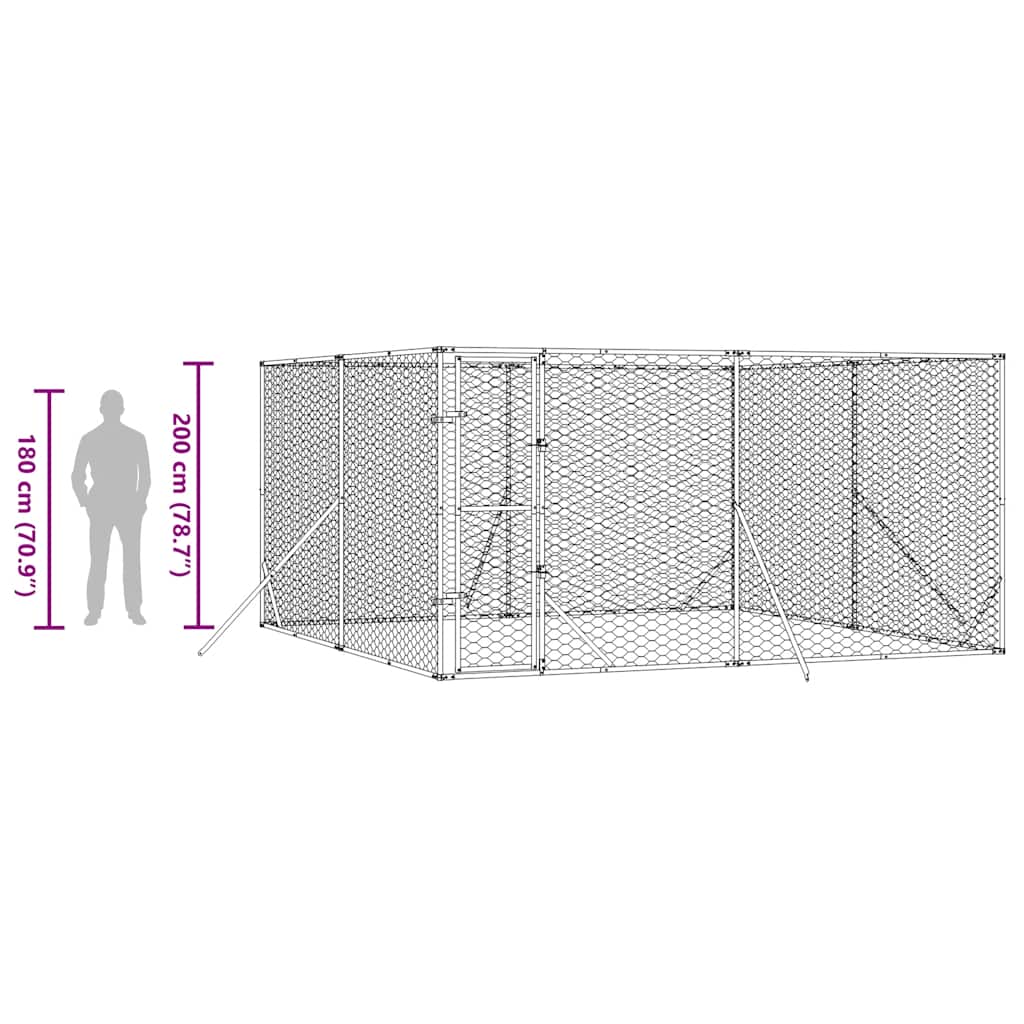 Hondenkennel voor buiten 4x4x2 m gegalvaniseerd staal zilver is nu te koop bij PeponiXL, paradijselijk wonen!