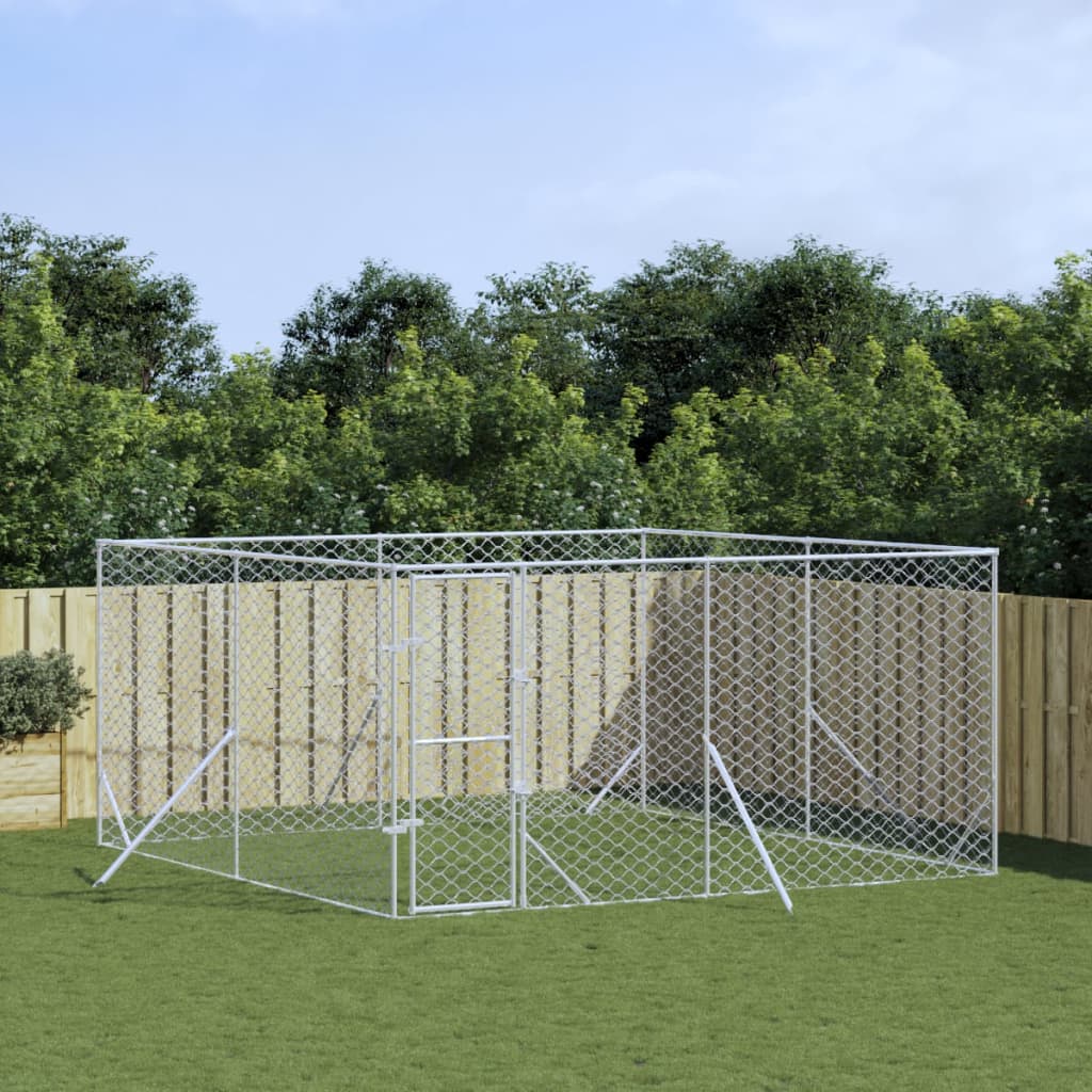 Hondenkennel voor buiten 4x4x2 m gegalvaniseerd staal zilver is nu te koop bij PeponiXL, paradijselijk wonen!