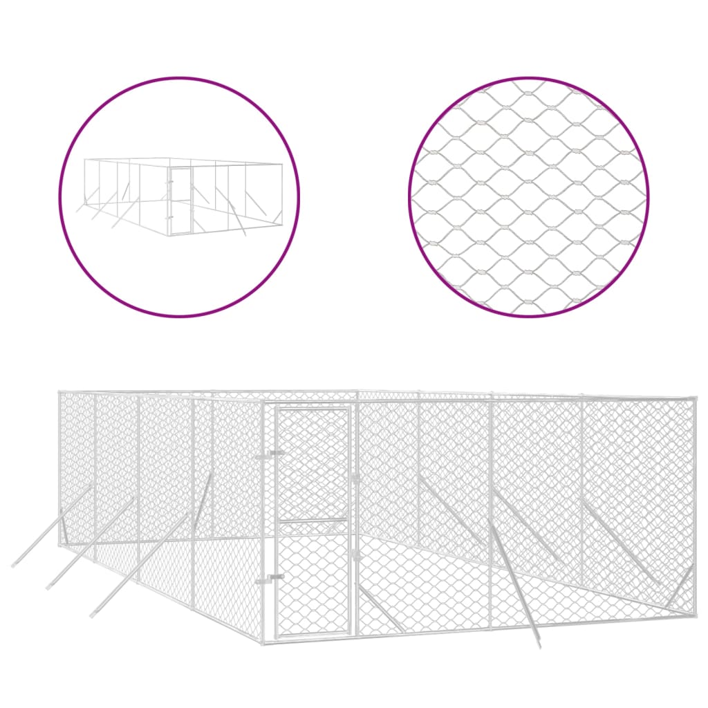 Hondenkennel voor buiten 4x8x2 m gegalvaniseerd staal zilver is nu te koop bij PeponiXL, paradijselijk wonen!