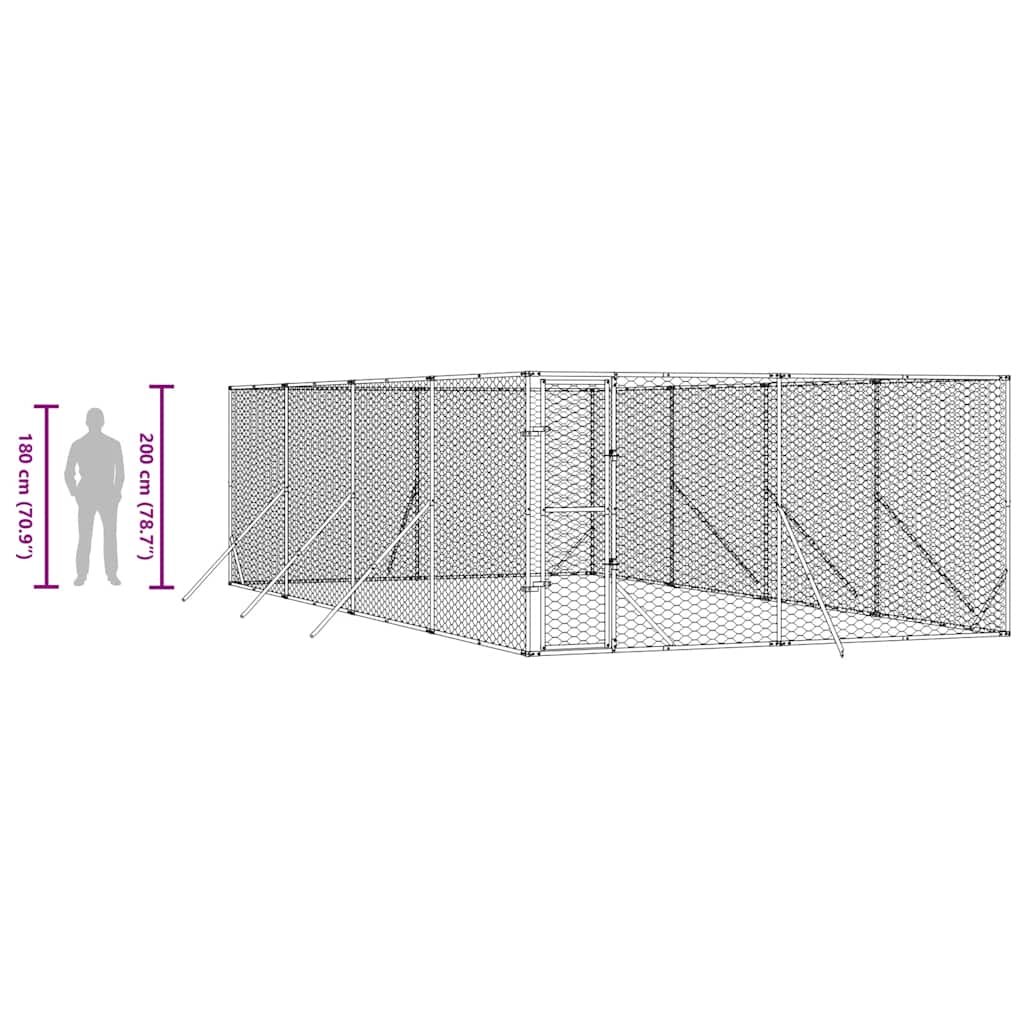 Hondenkennel voor buiten 4x8x2 m gegalvaniseerd staal zilver is nu te koop bij PeponiXL, paradijselijk wonen!