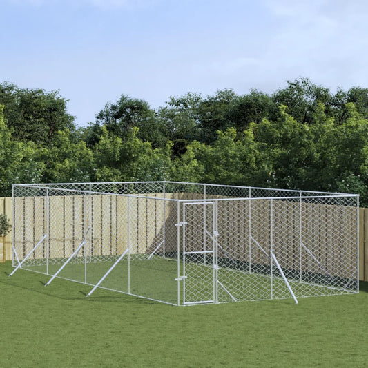Hondenkennel voor buiten 4x8x2 m gegalvaniseerd staal zilver is nu te koop bij PeponiXL, paradijselijk wonen!