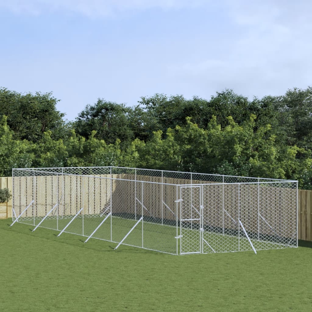 Hondenkennel voor buiten 4x12x2 m gegalvaniseerd staal zilver is nu te koop bij PeponiXL, paradijselijk wonen!