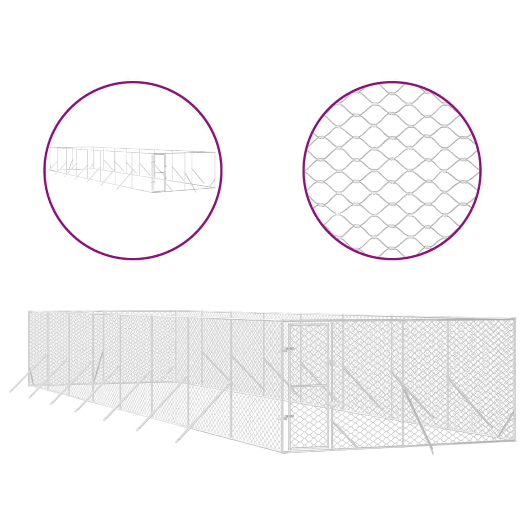 Hondenkennel voor buiten 4x16x2 m gegalvaniseerd staal zilver is nu te koop bij PeponiXL, paradijselijk wonen!