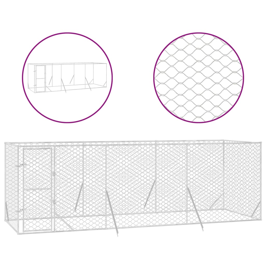 Hondenkennel voor buiten 6x2x2 m gegalvaniseerd staal zilver is nu te koop bij PeponiXL, paradijselijk wonen!