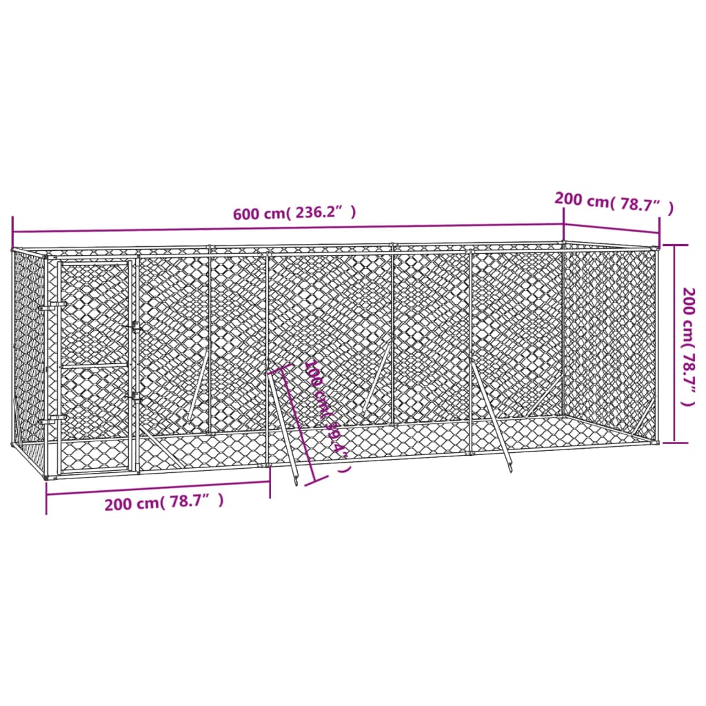 Hondenkennel voor buiten 6x2x2 m gegalvaniseerd staal zilver is nu te koop bij PeponiXL, paradijselijk wonen!