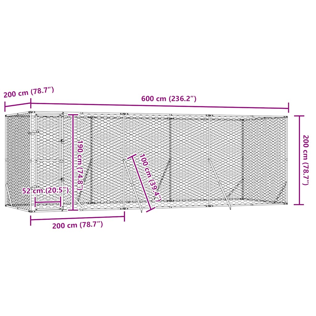 Hondenkennel voor buiten 6x2x2 m gegalvaniseerd staal zilver is nu te koop bij PeponiXL, paradijselijk wonen!