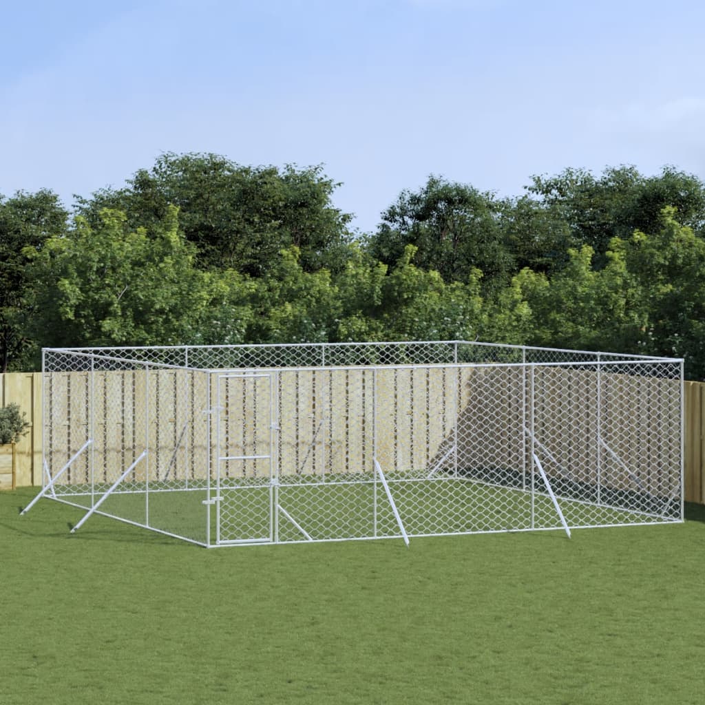 Hondenkennel voor buiten 6x6x2 m gegalvaniseerd staal zilver is nu te koop bij PeponiXL, paradijselijk wonen!