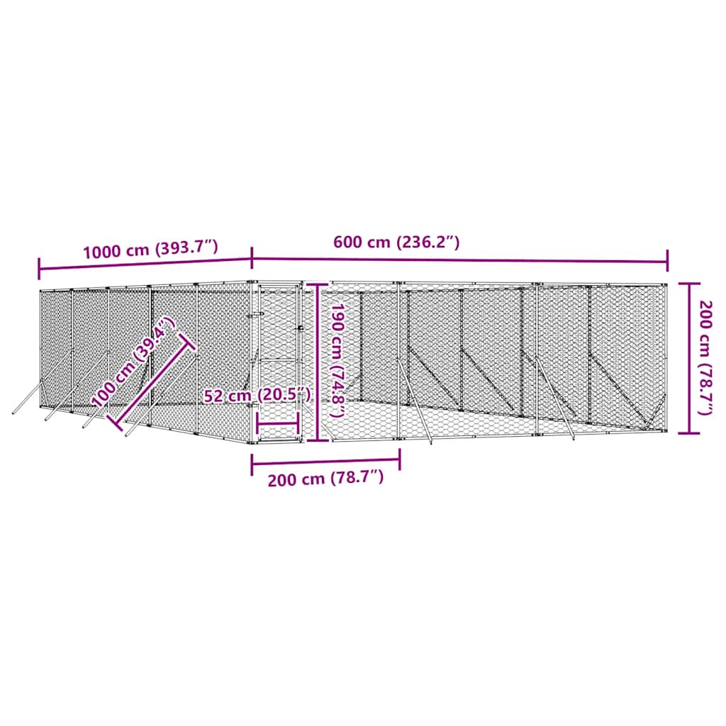 Hondenkennel voor buiten 6x10x2 m gegalvaniseerd staal zilver is nu te koop bij PeponiXL, paradijselijk wonen!