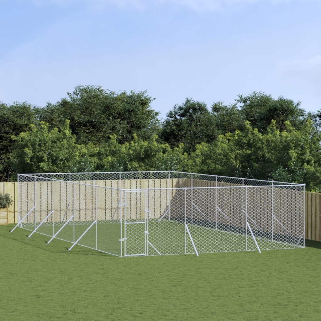 Hondenkennel voor buiten 6x10x2 m gegalvaniseerd staal zilver is nu te koop bij PeponiXL, paradijselijk wonen!