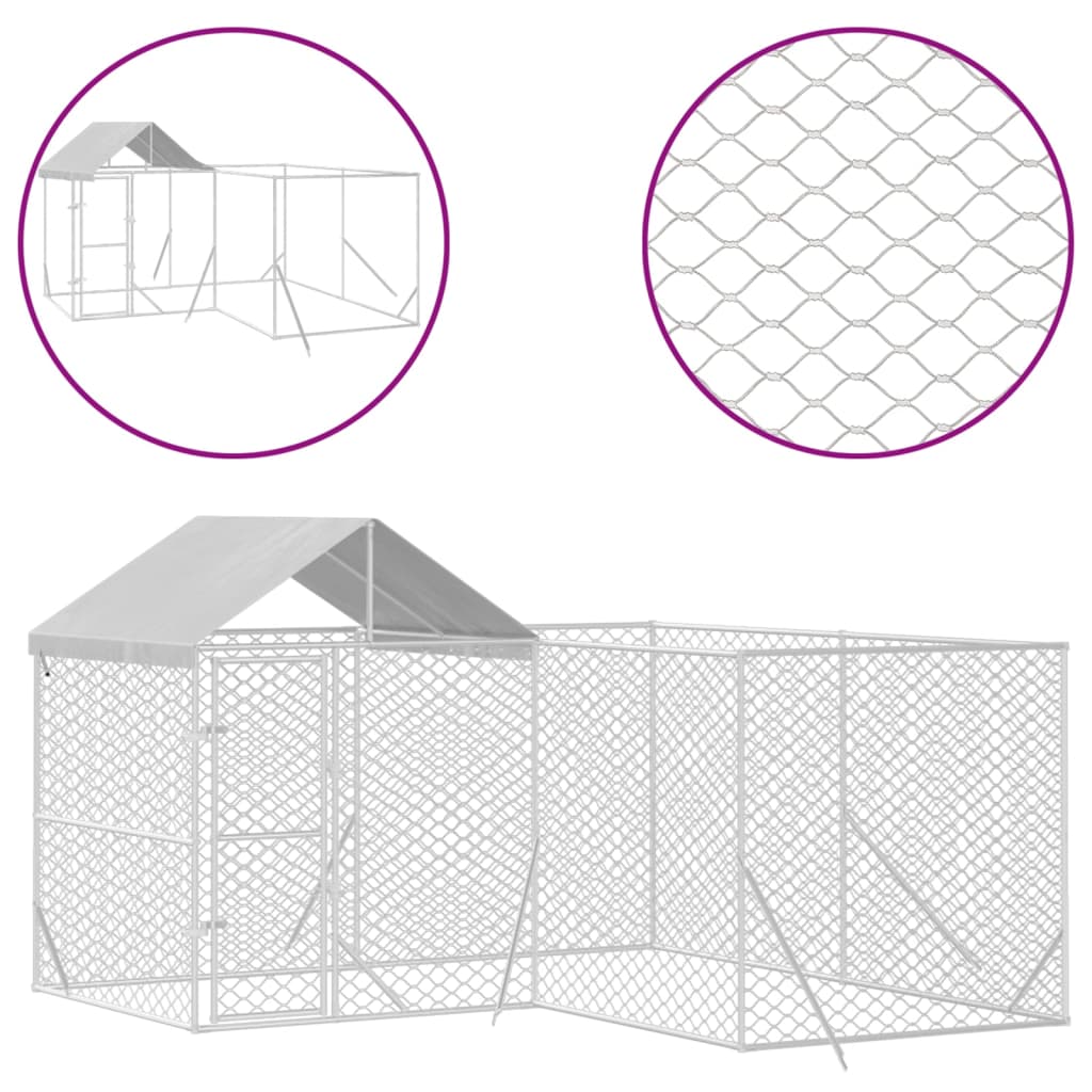 Hondenkennel met dak 4x4x2,5 m gegalvaniseerd staal zilver is nu te koop bij PeponiXL, paradijselijk wonen!