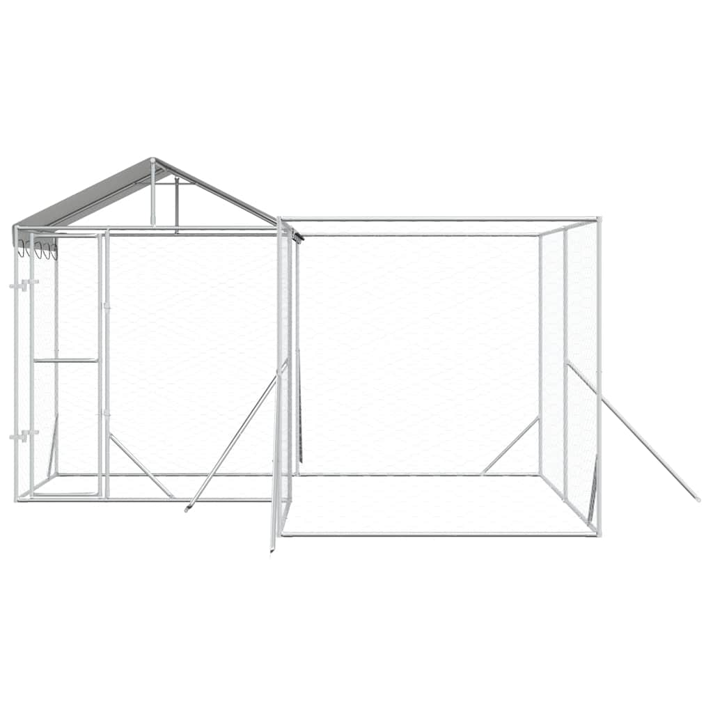 Hondenkennel met dak 4x4x2,5 m gegalvaniseerd staal zilver is nu te koop bij PeponiXL, paradijselijk wonen!
