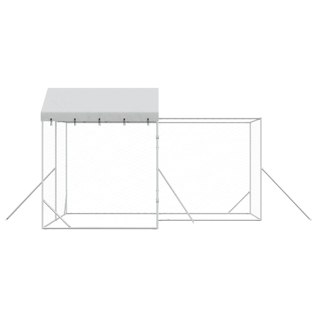Hondenkennel met dak 4x4x2,5 m gegalvaniseerd staal zilver is nu te koop bij PeponiXL, paradijselijk wonen!