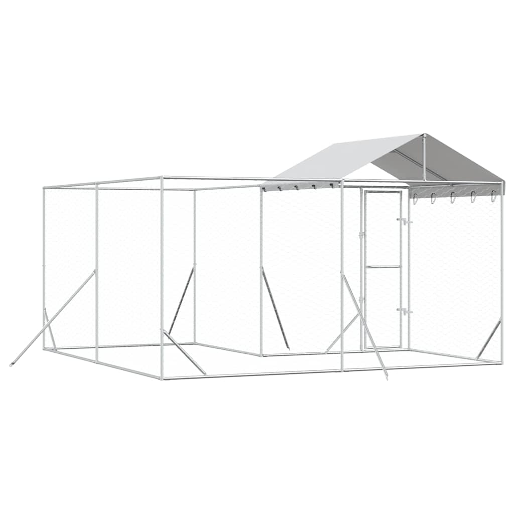 Hondenkennel met dak 4x4x2,5 m gegalvaniseerd staal zilver is nu te koop bij PeponiXL, paradijselijk wonen!