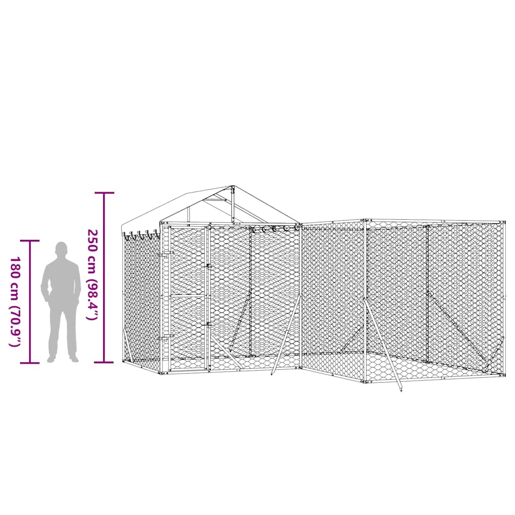 Hondenkennel met dak 4x4x2,5 m gegalvaniseerd staal zilver is nu te koop bij PeponiXL, paradijselijk wonen!