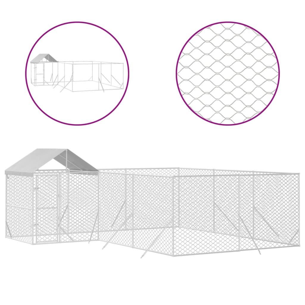 Hondenkennel met dak 6x6x2,5 m gegalvaniseerd staal zilver is nu te koop bij PeponiXL, paradijselijk wonen!