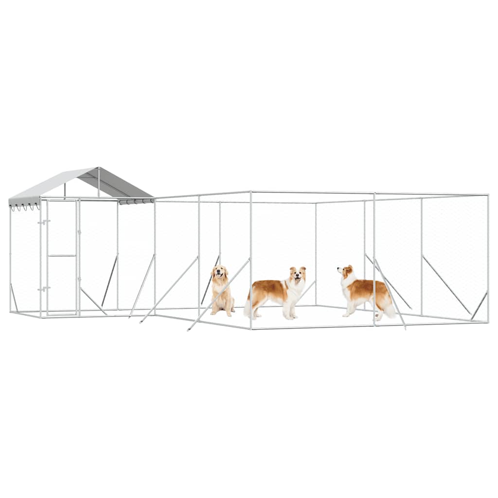 Hondenkennel met dak 6x6x2,5 m gegalvaniseerd staal zilver is nu te koop bij PeponiXL, paradijselijk wonen!