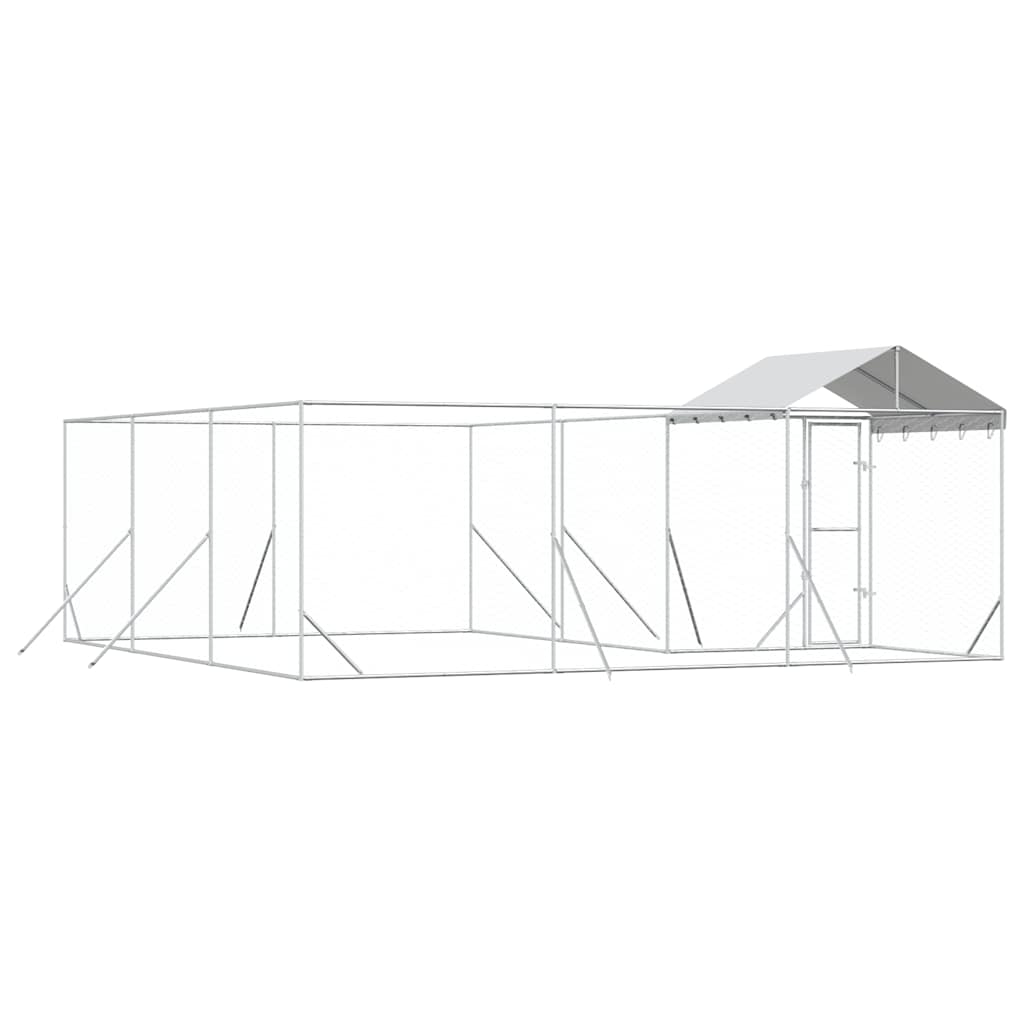Hondenkennel met dak 6x6x2,5 m gegalvaniseerd staal zilver is nu te koop bij PeponiXL, paradijselijk wonen!