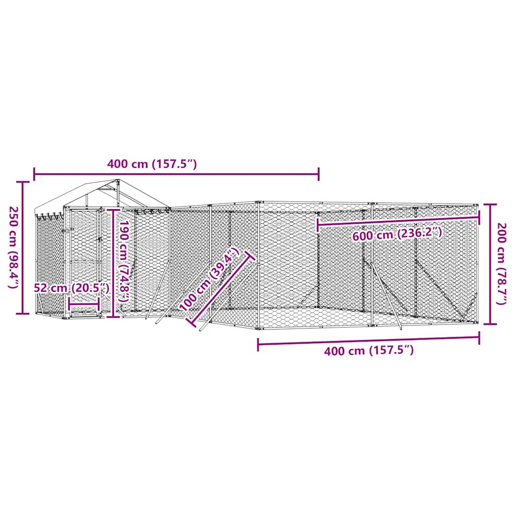 Hondenkennel met dak 6x6x2,5 m gegalvaniseerd staal zilver is nu te koop bij PeponiXL, paradijselijk wonen!