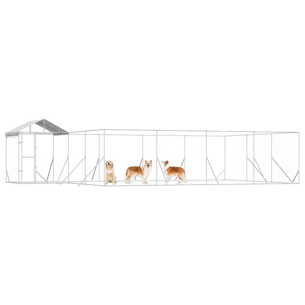 Hondenkennel met dak 10x6x2,5 m gegalvaniseerd staal zilver is nu te koop bij PeponiXL, paradijselijk wonen!