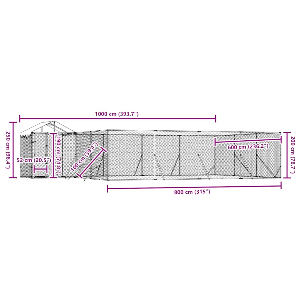Hondenkennel met dak 10x6x2,5 m gegalvaniseerd staal zilver is nu te koop bij PeponiXL, paradijselijk wonen!