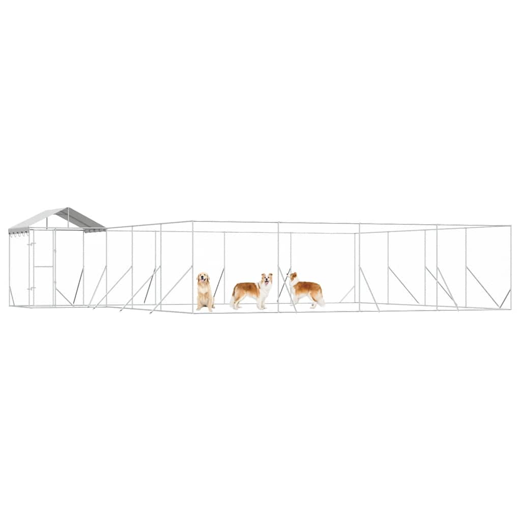 Hondenkennel met dak 10x8x2,5 m gegalvaniseerd staal zilver is nu te koop bij PeponiXL, paradijselijk wonen!