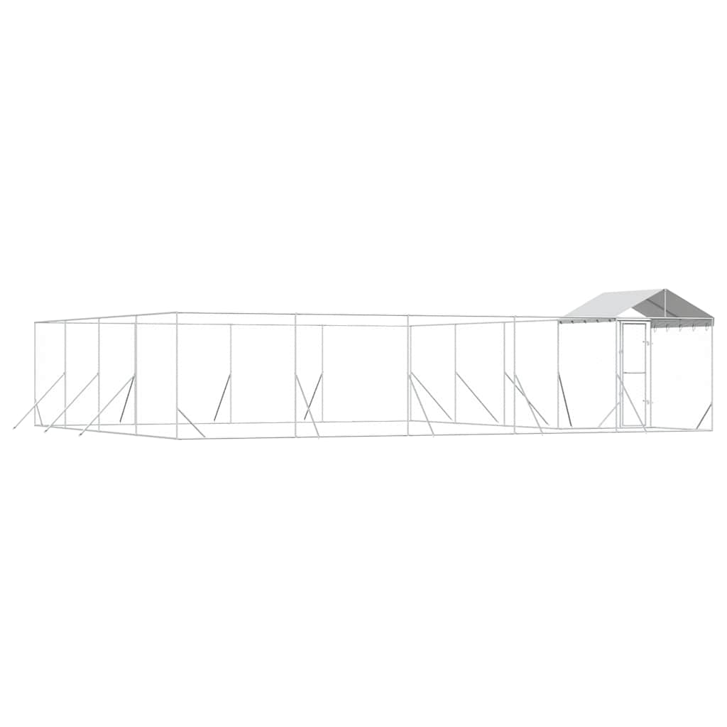 Hondenkennel met dak 10x8x2,5 m gegalvaniseerd staal zilver is nu te koop bij PeponiXL, paradijselijk wonen!