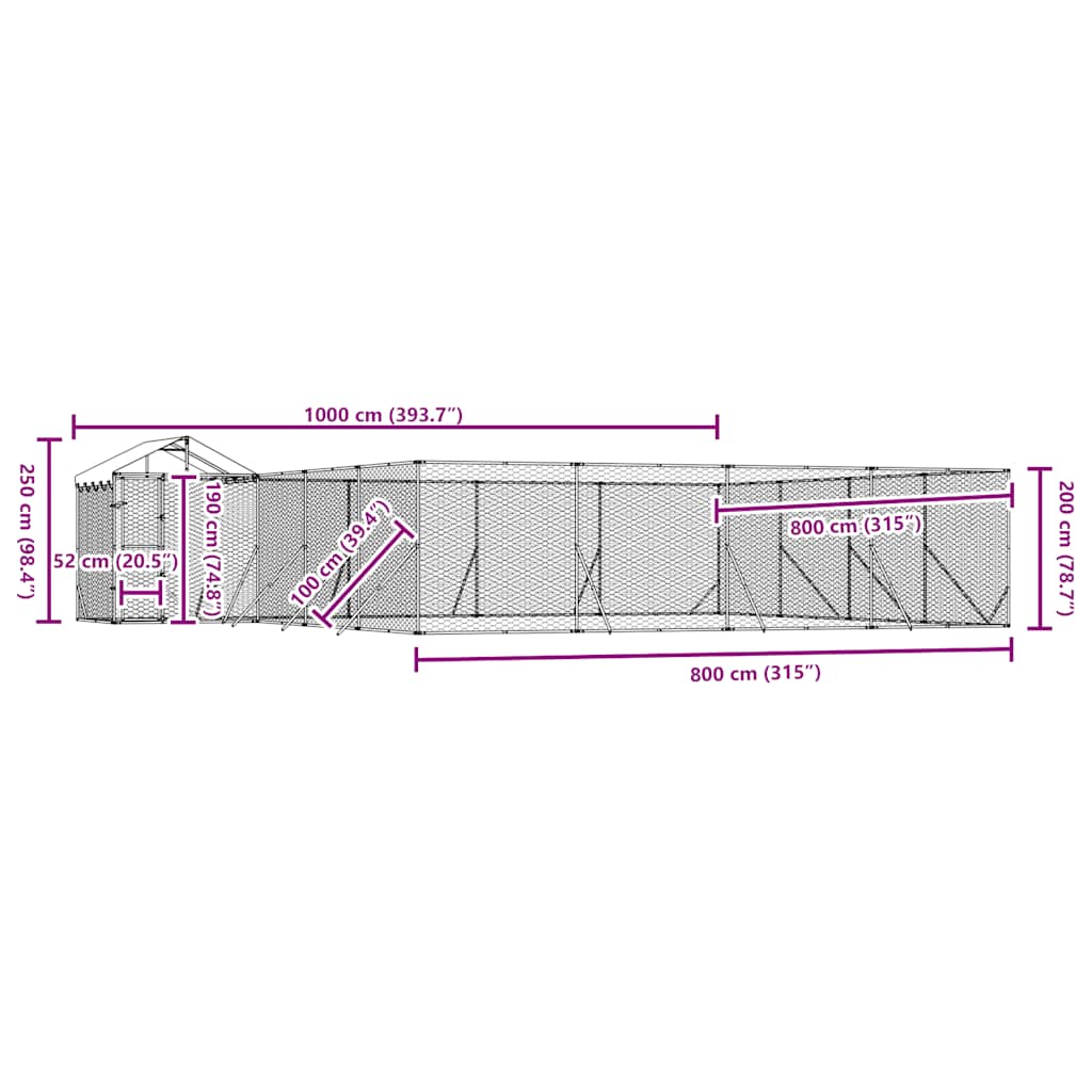 Hondenkennel met dak 10x8x2,5 m gegalvaniseerd staal zilver is nu te koop bij PeponiXL, paradijselijk wonen!