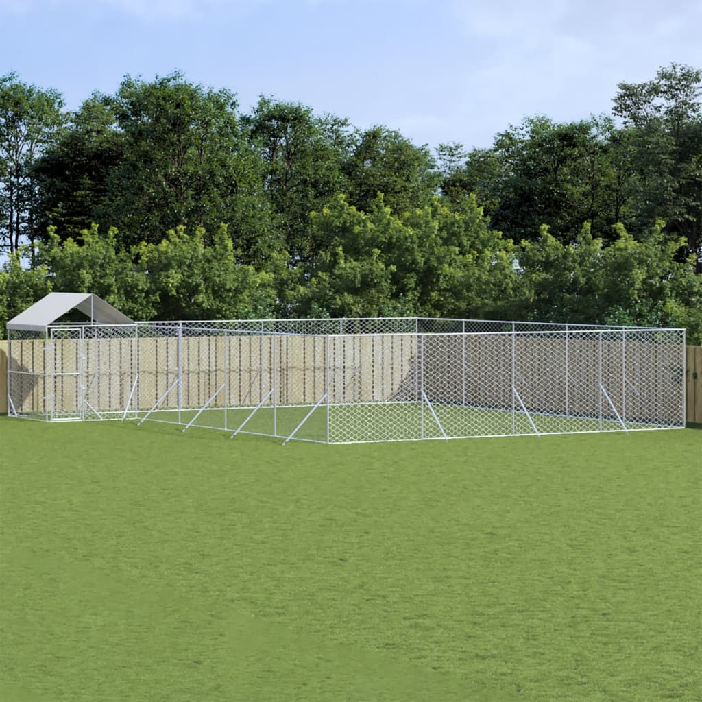 Hondenkennel met dak 10x8x2,5 m gegalvaniseerd staal zilver is nu te koop bij PeponiXL, paradijselijk wonen!