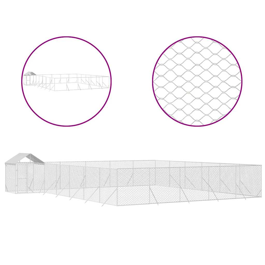 Hondenkennel met dak 12x12x2,5 m gegalvaniseerd staal zilver is nu te koop bij PeponiXL, paradijselijk wonen!