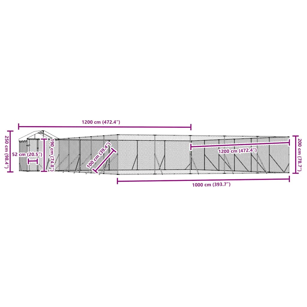Hondenkennel met dak 12x12x2,5 m gegalvaniseerd staal zilver is nu te koop bij PeponiXL, paradijselijk wonen!