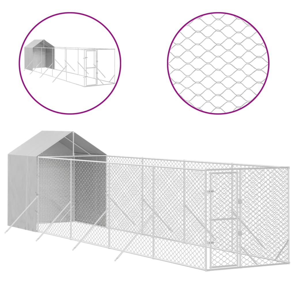 Hondenkennel met dak 2x10x2,5 m gegalvaniseerd staal zilver is nu te koop bij PeponiXL, paradijselijk wonen!