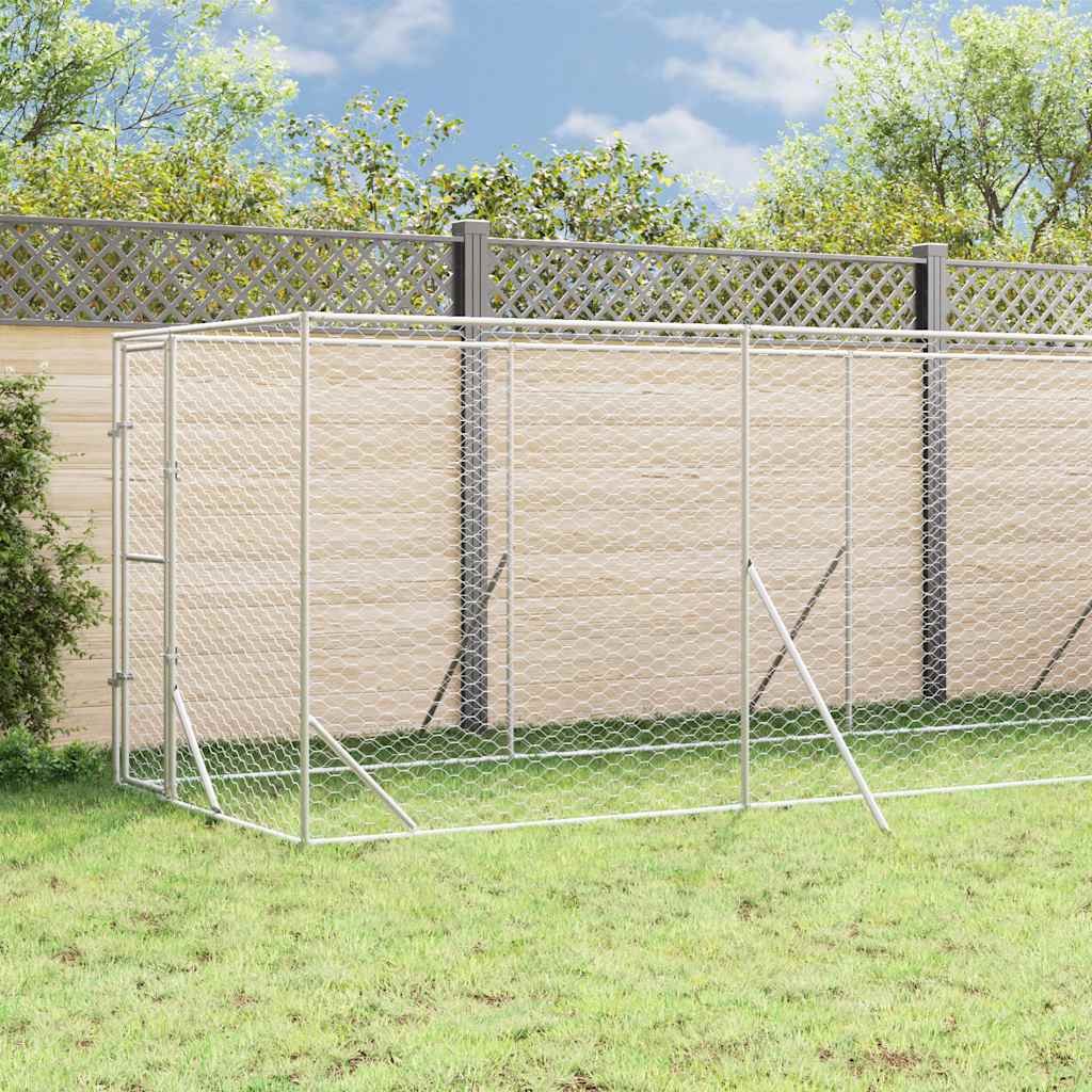 Hondenkennel met dak 2x10x2,5 m gegalvaniseerd staal zilver is nu te koop bij PeponiXL, paradijselijk wonen!