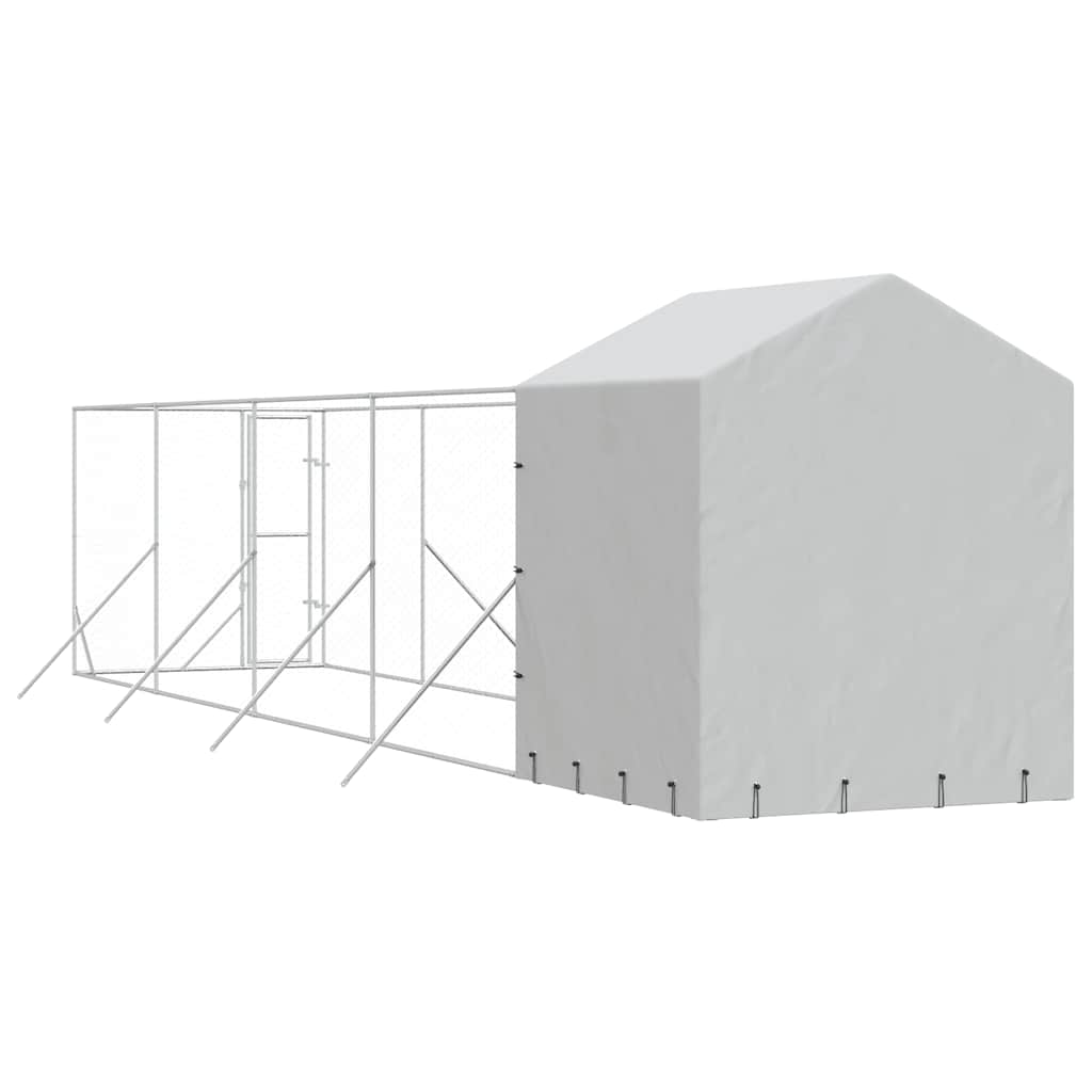 Hondenkennel met dak 2x10x2,5 m gegalvaniseerd staal zilver is nu te koop bij PeponiXL, paradijselijk wonen!