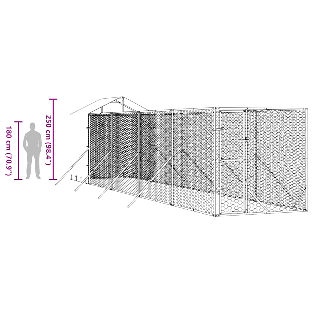 Hondenkennel met dak 2x10x2,5 m gegalvaniseerd staal zilver is nu te koop bij PeponiXL, paradijselijk wonen!
