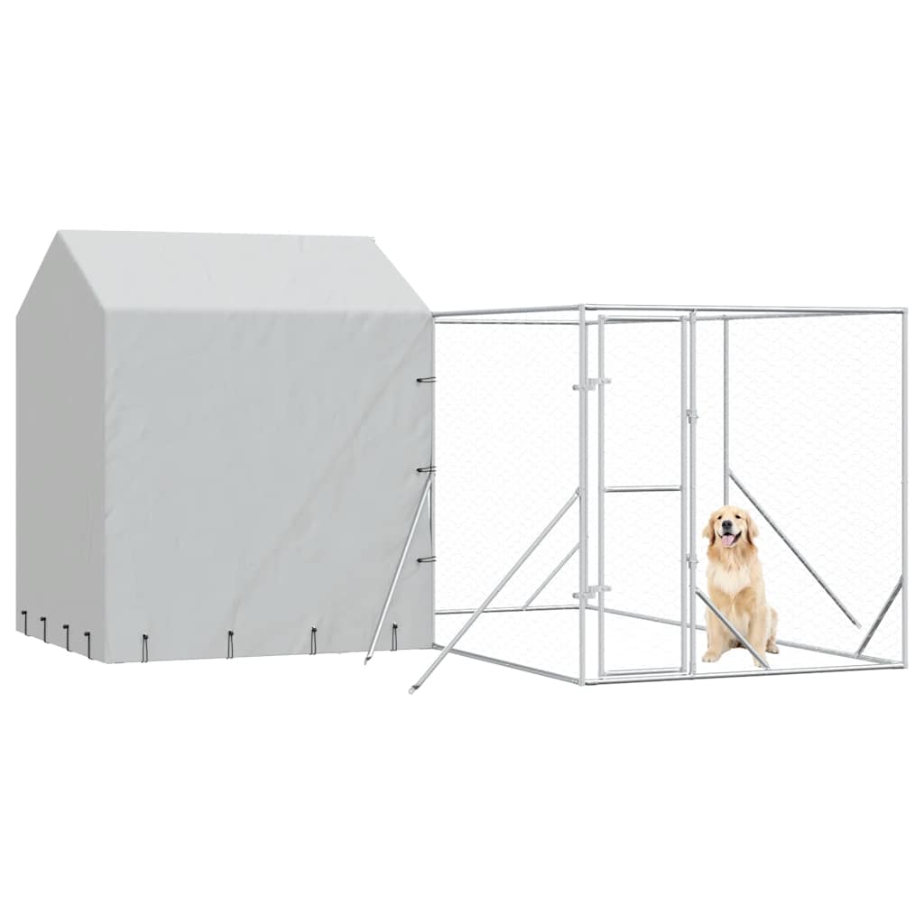 Hondenkennel met dak 4x4x2,5 m gegalvaniseerd staal zilver is nu te koop bij PeponiXL, paradijselijk wonen!