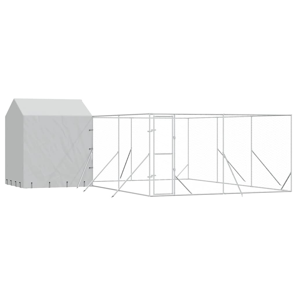 Hondenkennel met dak 6x6x2,5 m gegalvaniseerd staal zilver is nu te koop bij PeponiXL, paradijselijk wonen!