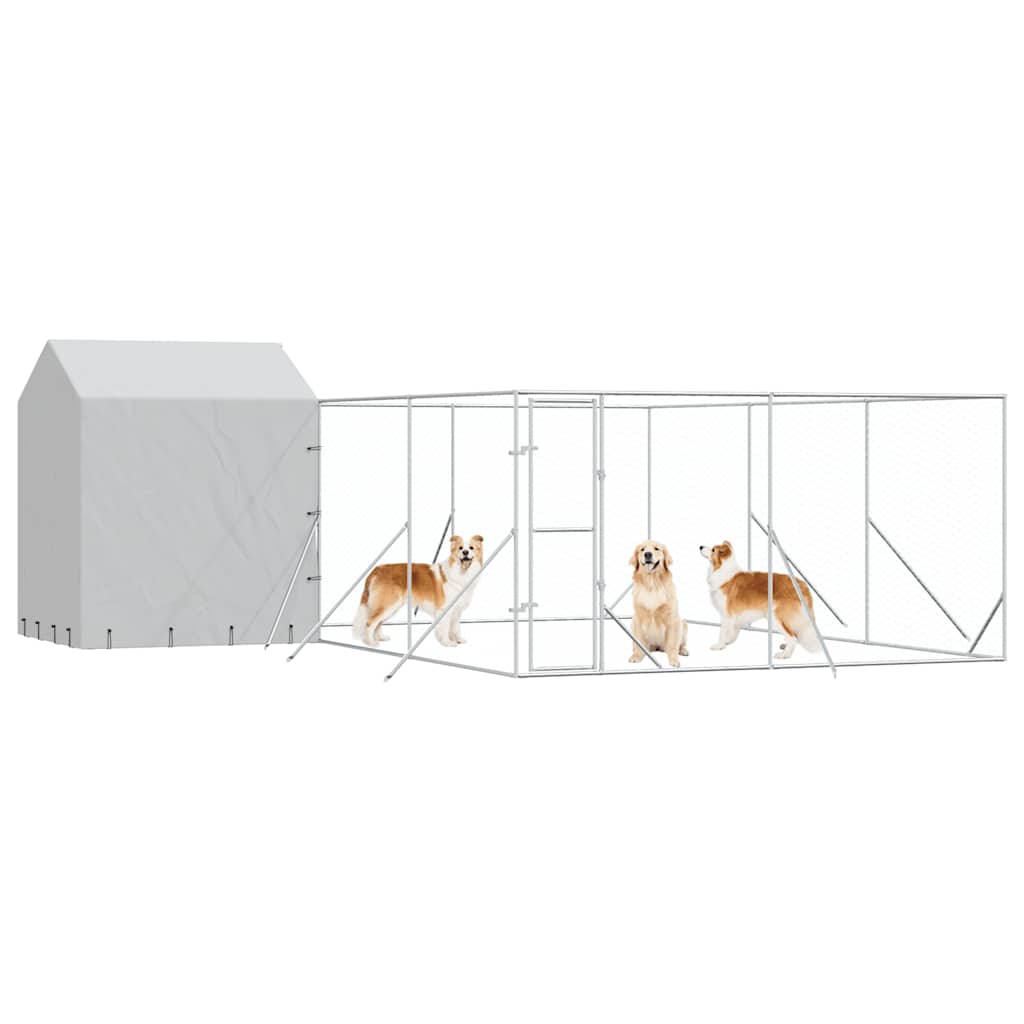 Hondenkennel met dak 6x6x2,5 m gegalvaniseerd staal zilver is nu te koop bij PeponiXL, paradijselijk wonen!