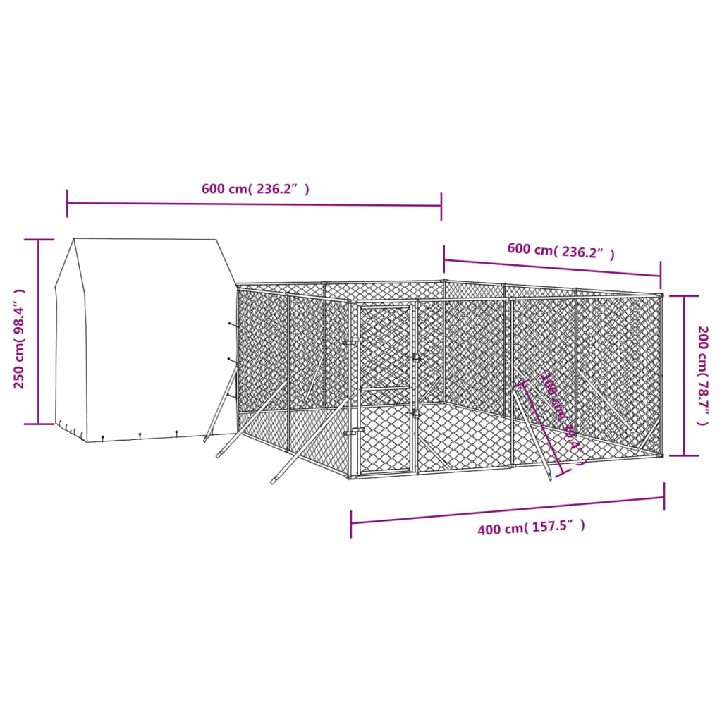 Hondenkennel met dak 6x6x2,5 m gegalvaniseerd staal zilver is nu te koop bij PeponiXL, paradijselijk wonen!