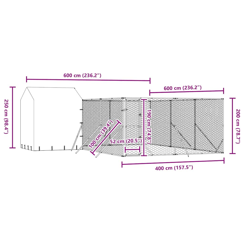 Hondenkennel met dak 6x6x2,5 m gegalvaniseerd staal zilver is nu te koop bij PeponiXL, paradijselijk wonen!