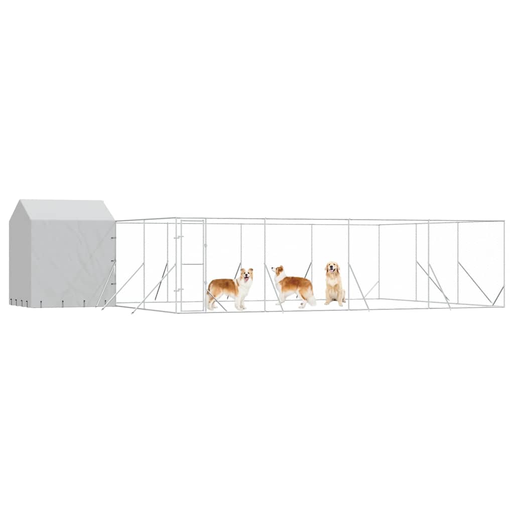 Hondenkennel met dak 10x6x2,5 m gegalvaniseerd staal zilver is nu te koop bij PeponiXL, paradijselijk wonen!