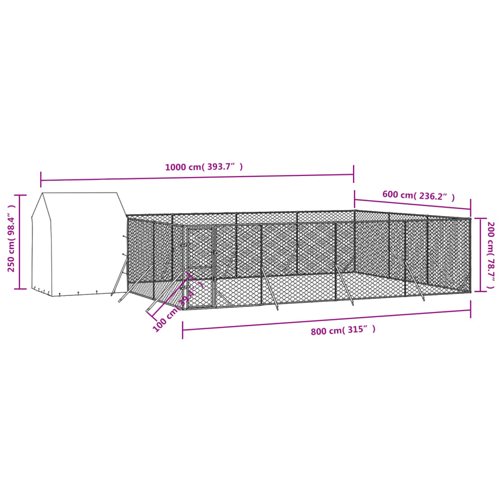 Hondenkennel met dak 10x6x2,5 m gegalvaniseerd staal zilver is nu te koop bij PeponiXL, paradijselijk wonen!
