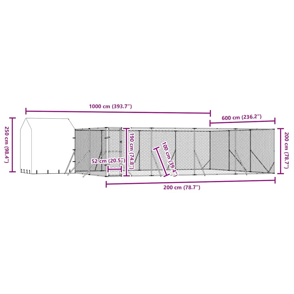 Hondenkennel met dak 10x6x2,5 m gegalvaniseerd staal zilver is nu te koop bij PeponiXL, paradijselijk wonen!
