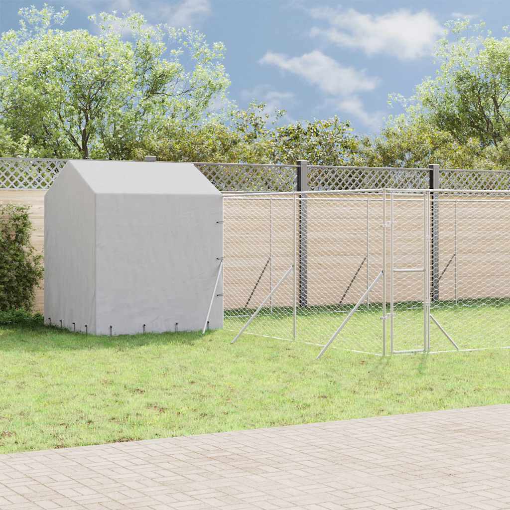 Hondenkennel met dak 10x6x2,5 m gegalvaniseerd staal zilver is nu te koop bij PeponiXL, paradijselijk wonen!