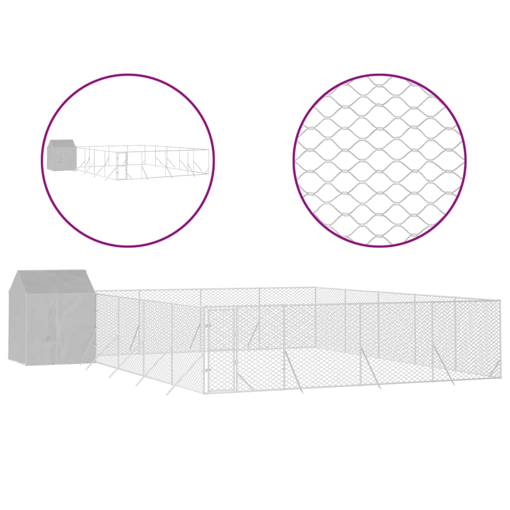 Hondenkennel met dak 10x10x2,5 m gegalvaniseerd staal zilver is nu te koop bij PeponiXL, paradijselijk wonen!