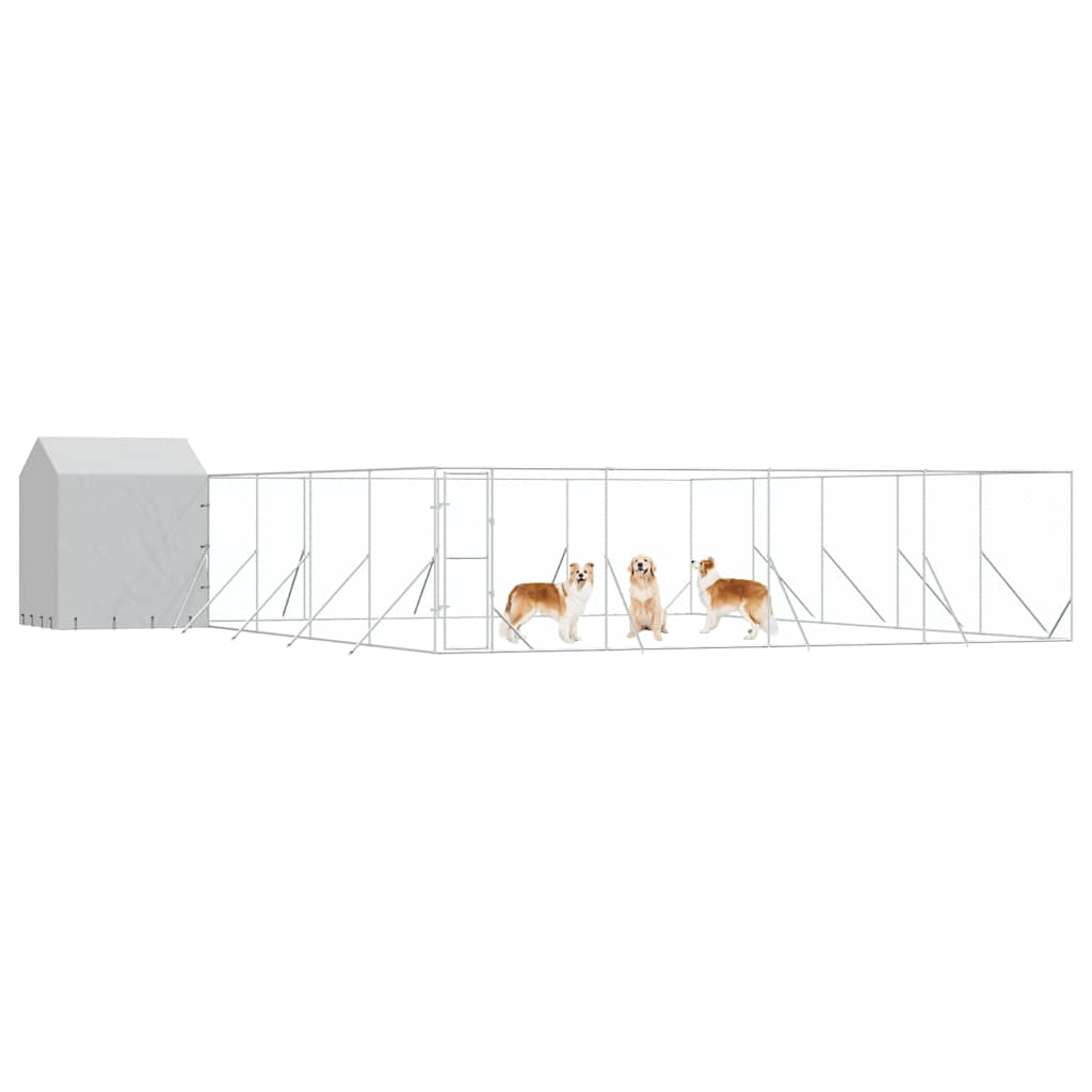 Hondenkennel met dak 10x10x2,5 m gegalvaniseerd staal zilver is nu te koop bij PeponiXL, paradijselijk wonen!